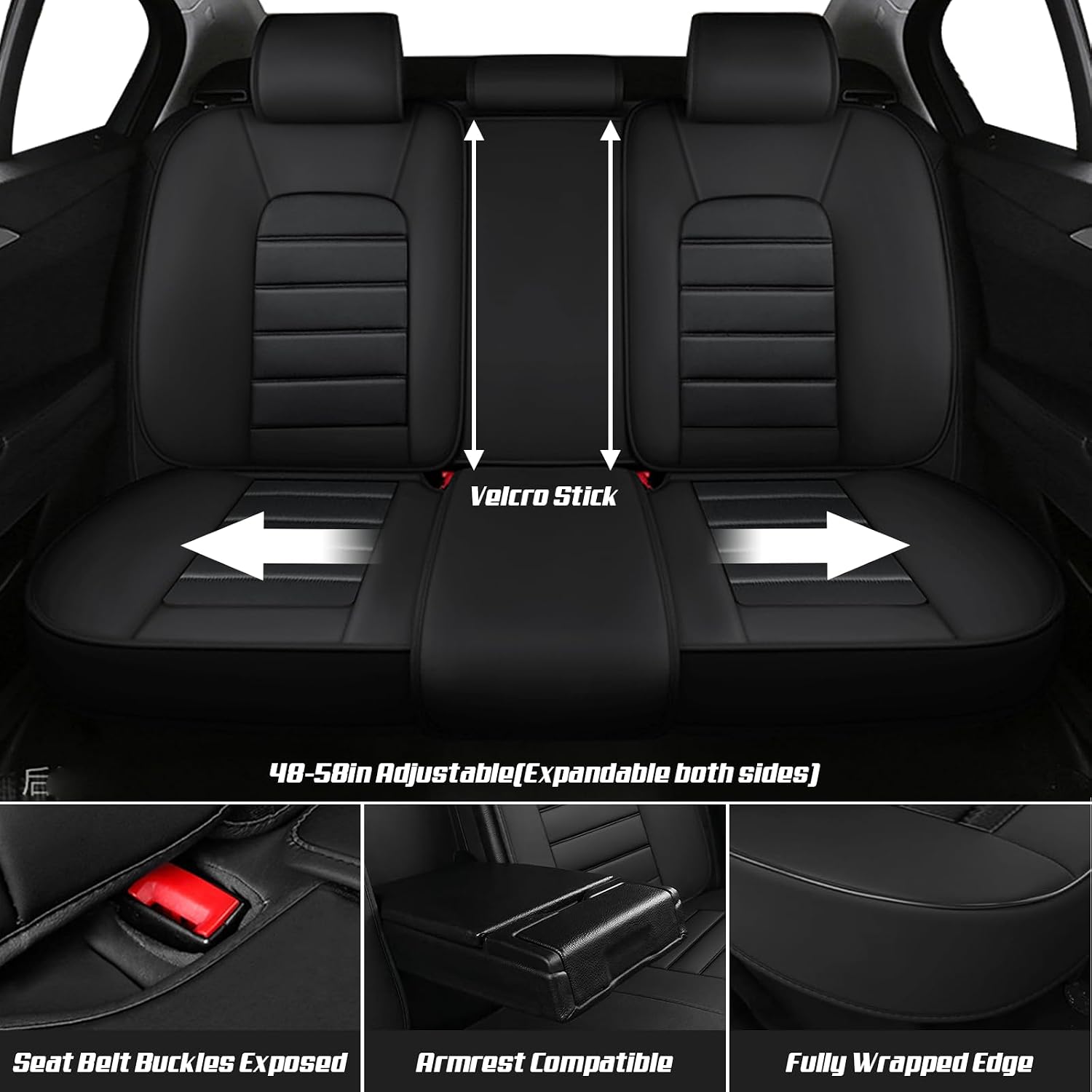 Car Seat Covers for Chevrolet Chevy Avalanche 2007-2013, Leather Auto Seat Cover Luxury Cushions Waterproof Seat Protectors (Black Red,Full Set)