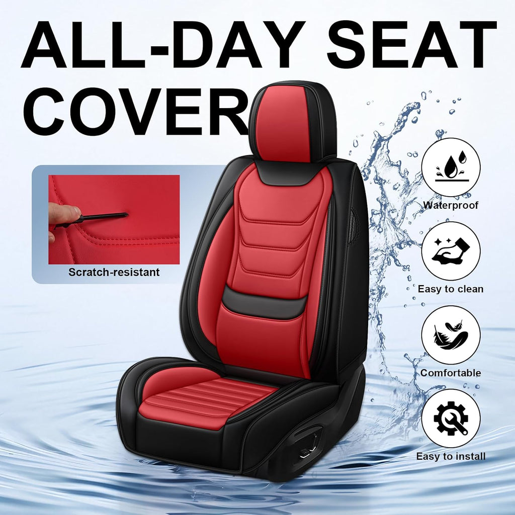 DHAEY Car Seat Covers for Buick Encore GX 2020-2026, Family Seat Covers, Nappa Leather, Wear-Resistant, Anti-Slip, Waterproof, 5PCS Full Set, Black Red