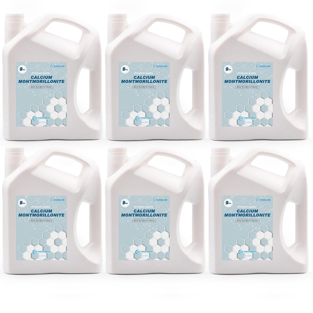 Wisesorb 54 LBS Desiccant Calcium Montmorillonite, Rechargeable Dessicant Dehumidifiers Desiccant Moisture Absorber, 6 Pack of 9 LBS