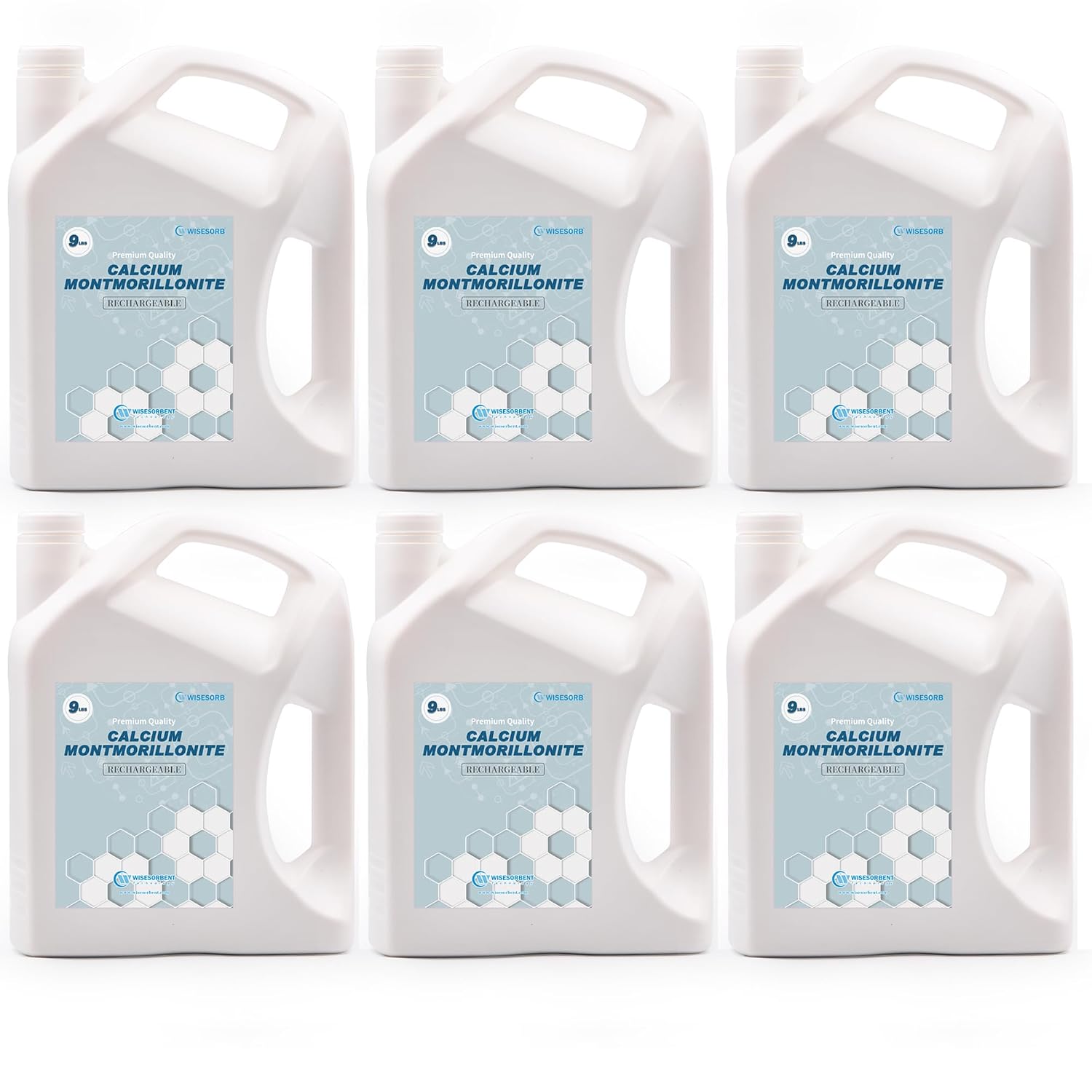 Wisesorb 54 LBS Desiccant Calcium Montmorillonite, Rechargeable Dessicant Dehumidifiers Desiccant Moisture Absorber, 6 Pack of 9 LBS