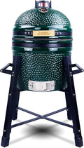 London Sunshine Ceramic Kamado Charcoal BBQ Grill and Smoker, Stainless Steel Grates -15' Ceramic with Tall Stand (GREEN)
