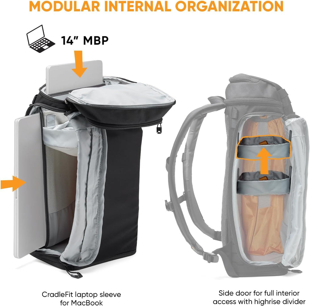 Lowepro ProTactic Lite BP 150 AW III Laptop Backpack, Top and Side access, Professional Camera Bag, DSLR/Drones/Mirrorless, Up to 14' Laptop, Rain Cover, for Photographer, Videographer, Volume 25L