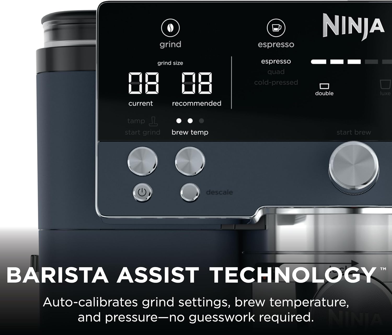 Ninja Luxe Café Premier 3-in-1 Espresso Machine, Drip Coffee, & Rapid Cold Brew | Built-in Coffee Grinder, Hands-Free Milk Frother, Assisted Tamper for Cappuccinos & Lattes | Cyberspace | ES601CY
