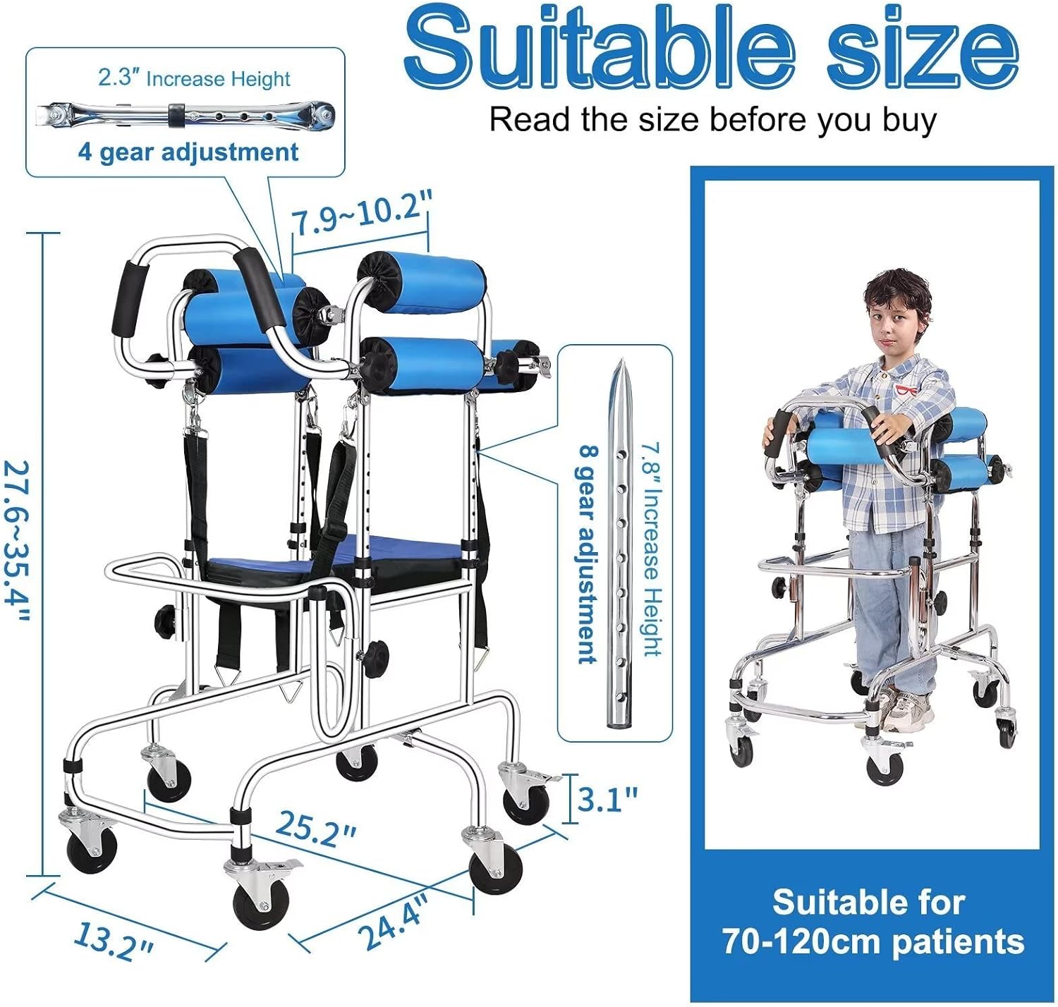 6-Wheels Walkers Disabled Children Cerebral Palsy Disabled Kids Walker, Upgrade Double Cushion Auxiliary Equipment Rehabilitation Standing Walking Aid for Lower Limb Training and Assis