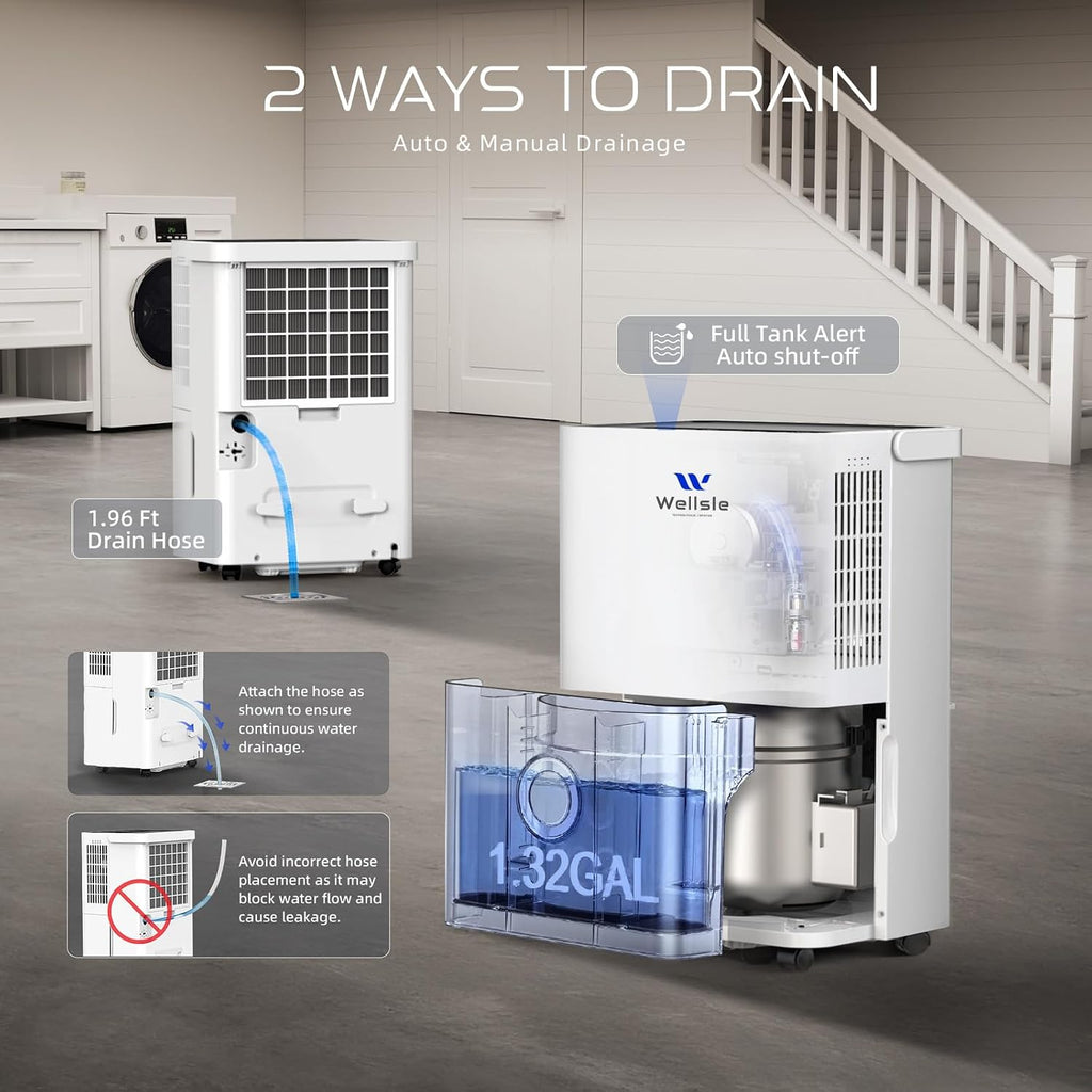 Energy Star Certified Dehumidifier for Home and Basement, Portable Dehumidifier with Drain Hose and Water Tank, Quiet Dehumidifiers for Bedroom, Living Room, Garage. (80 Pints)