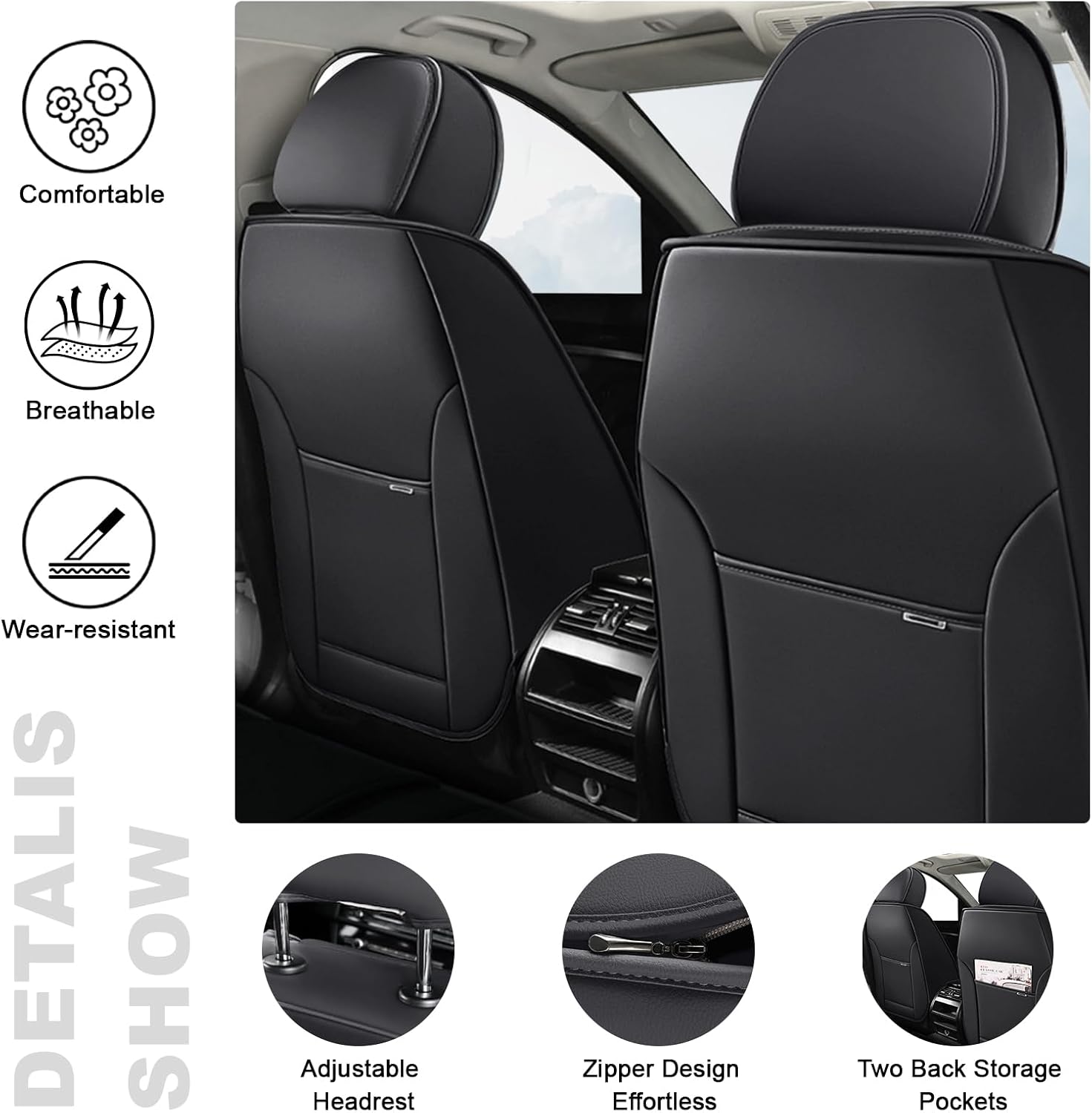 2 Seat Covers for Infiniti QX80 2000-2026 Breathable Car Seat Covers,Anti-Slip Waterproof Car Seat Protectors with Airbag,Automotive Vehicle Cushion with Storage Pockets (Standard,Gray)