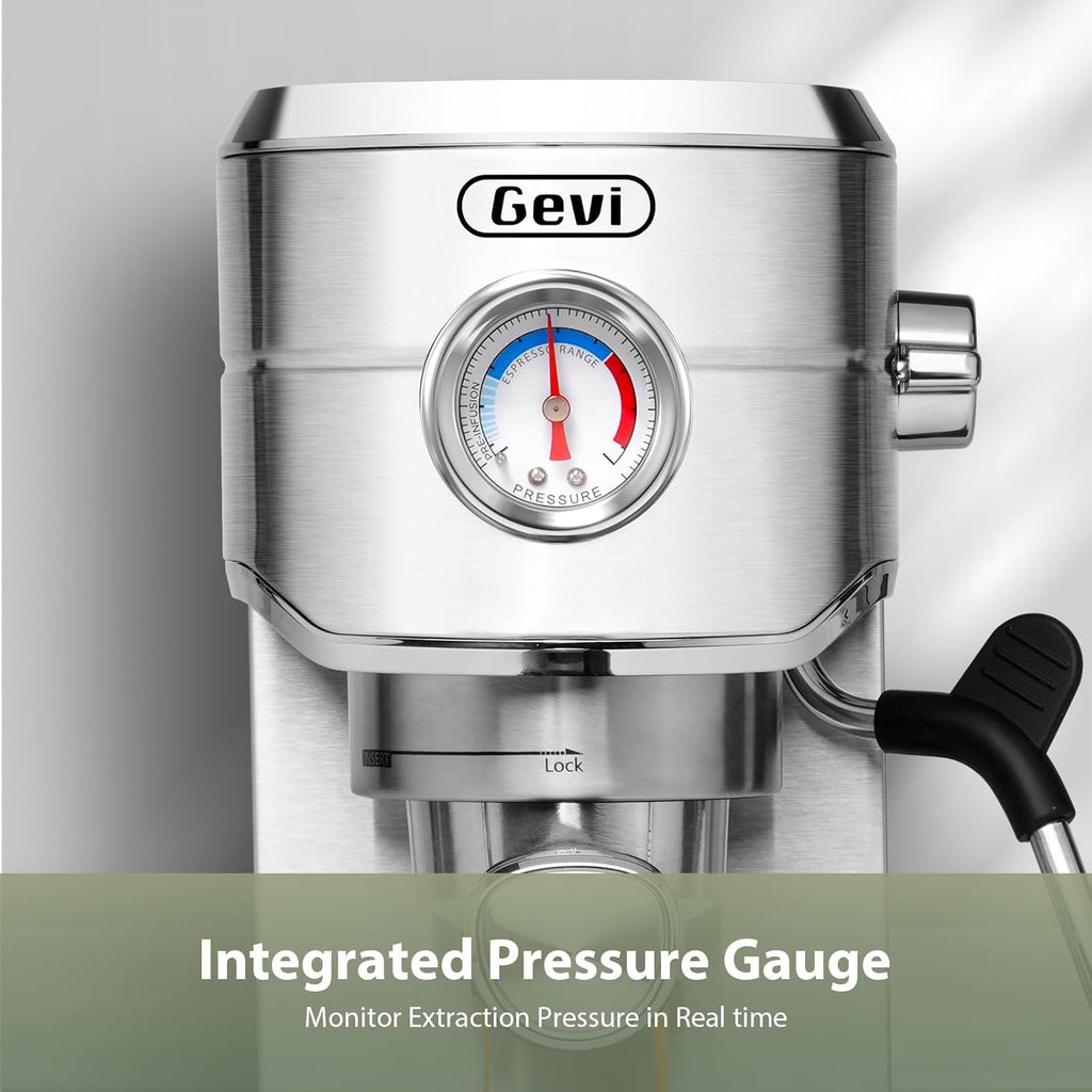 Gevi Commercial Espresso and Coffee Makers, Professional 20 Bar Espresso Maker with Milk Frother, Stainless Steel Expresso Coffee Machines for Home, Compact Cappuccino Machine, Great Gift