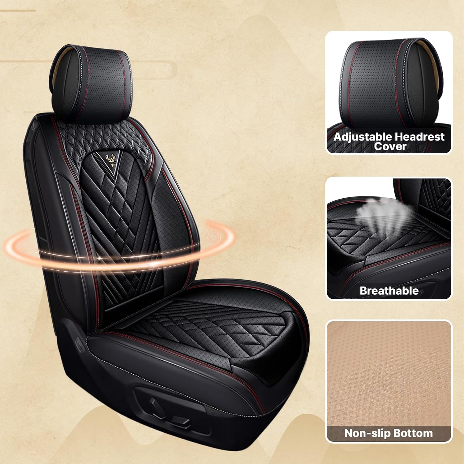 Fit for RAM 1500/2500/3500 2010-2026 Seat Covers, Fashion Sport Seat Cover with Waterproof Leather, Airbag Safe Design Seat Protector (5 Front Seat Standard, Black Red)