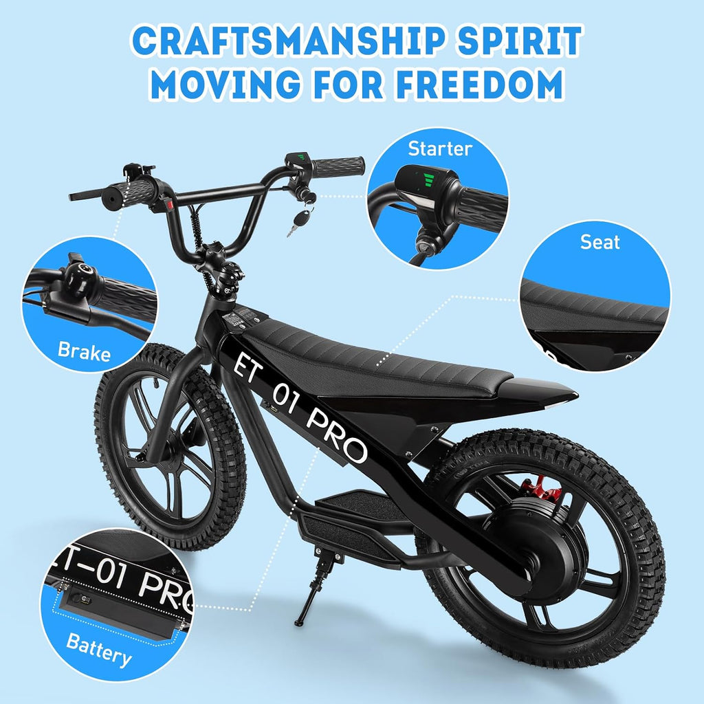 Kids Electric Bike, 350W Motor, 15.5 MPH, 36V 5.2Ah, 10 Miles, 16' Tires, Dual Braking System, Suitable for Riders Aged 6 and Above, Youth Off-Road Electric Bicycle