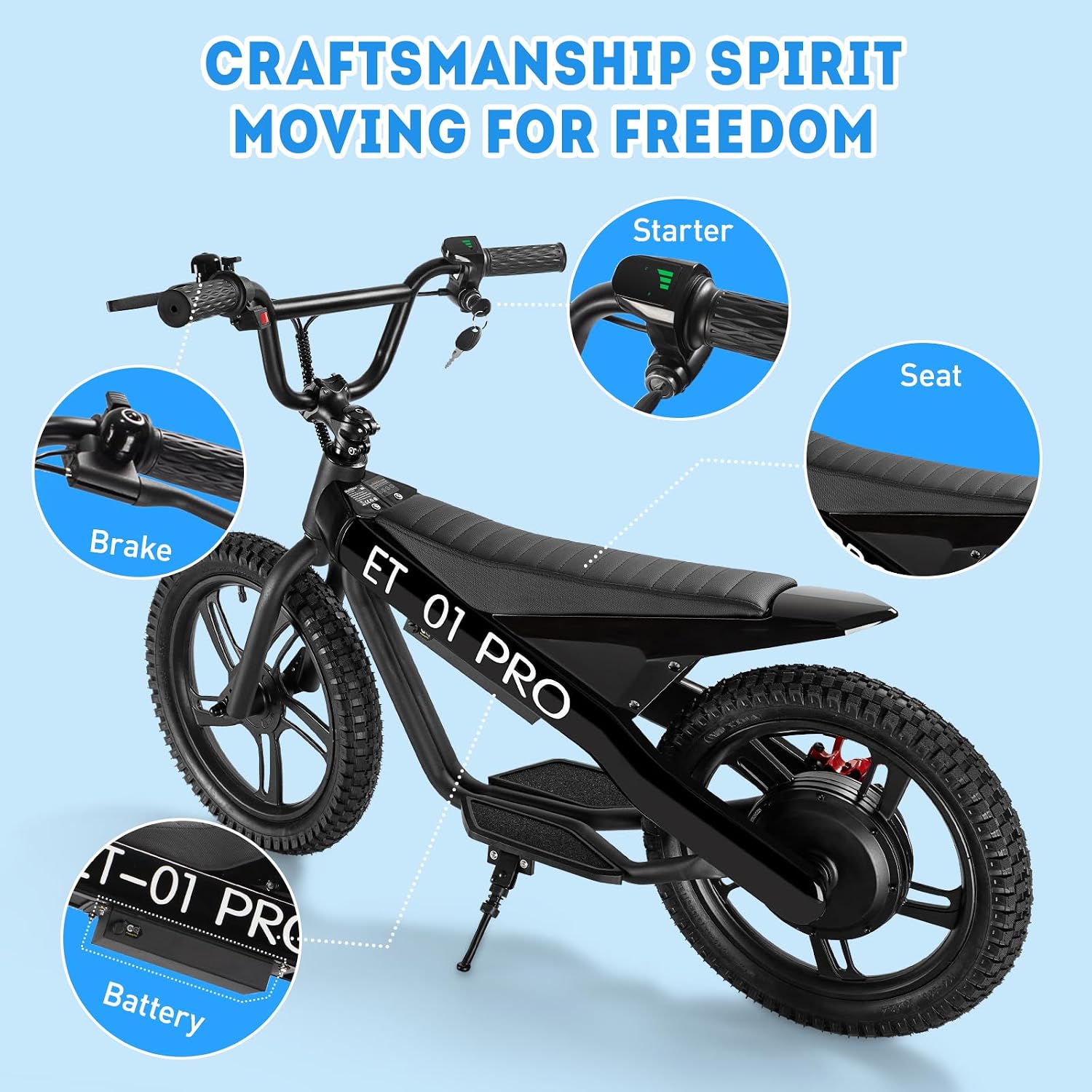 Kids Electric Bike, 350W Motor, 15.5 MPH, 36V 5.2Ah, 10 Miles, 16' Tires, Dual Braking System, Suitable for Riders Aged 6 and Above, Youth Off-Road Electric Bicycle
