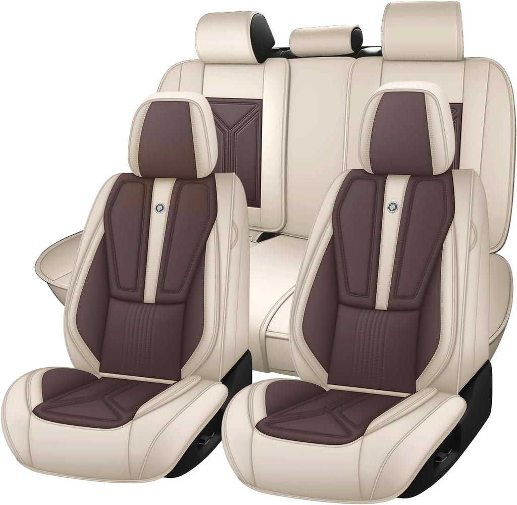 Arazi Car Seat Covers Full Set for Toyota Prius 2001-2025, Nappa Leather Seat Cover Full Coverage Waterproof Seat Protector (Beige&Brown,5 Seats Standard)