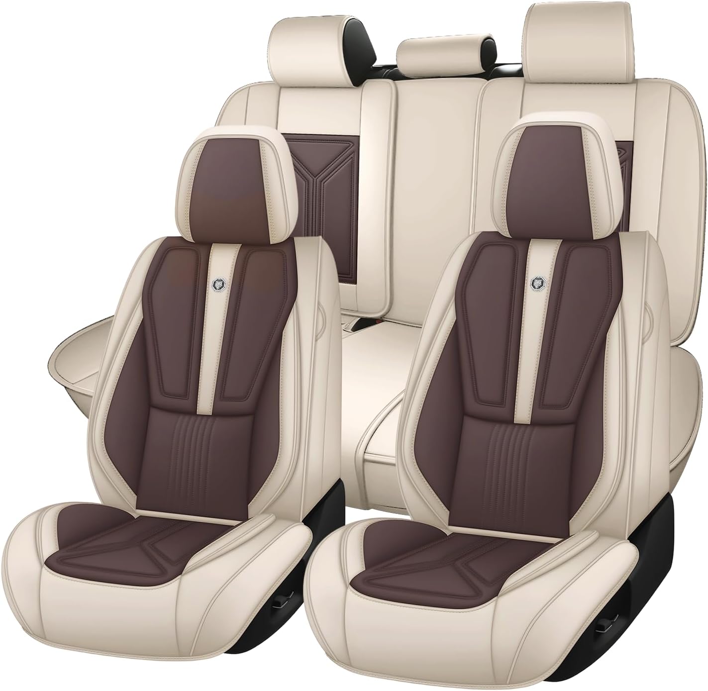 Arazi Car Seat Covers Full Set for Toyota Prius 2001-2025, Nappa Leather Seat Cover Full Coverage Waterproof Seat Protector (Beige&Brown,5 Seats Standard)