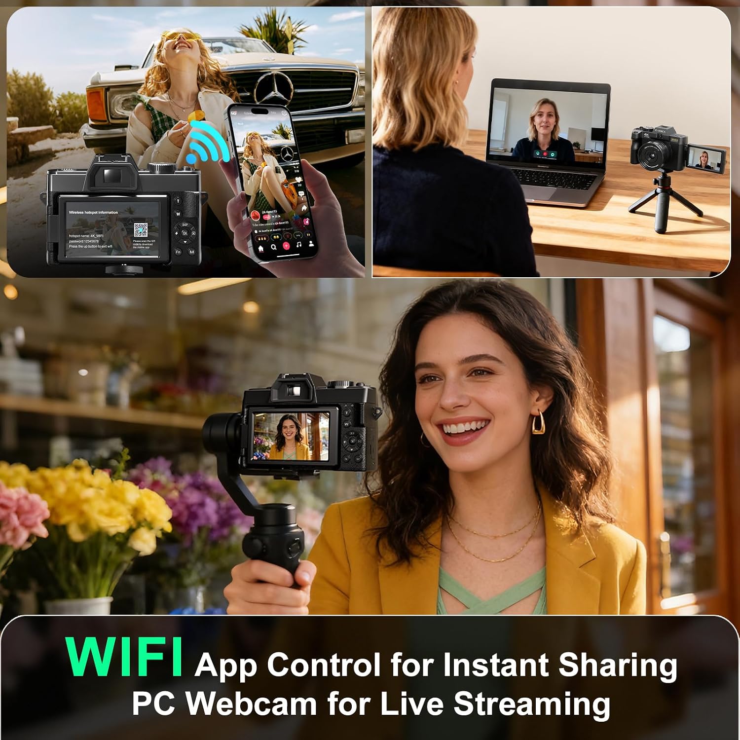 G-Anica 4K Vlogging Camera with Detachable Macro & Wide Lens Kit - WiFi & App Control, Supports Up to 48MP Photos, Compact Digital Cam for Beginners, 16X Zoom & Anti-Shake (32GB Card Included)