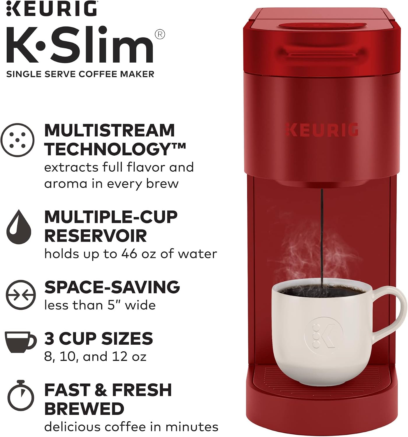 Keurig K-Slim Coffee Maker, Single Serve K-Cup Pod Coffee Brewer, Scarlet Red & 3-Month Brewer Maintenance Kit, Compatible Classic/1.0 & 2.0 K-Cup Coffee Makers, 7 Count