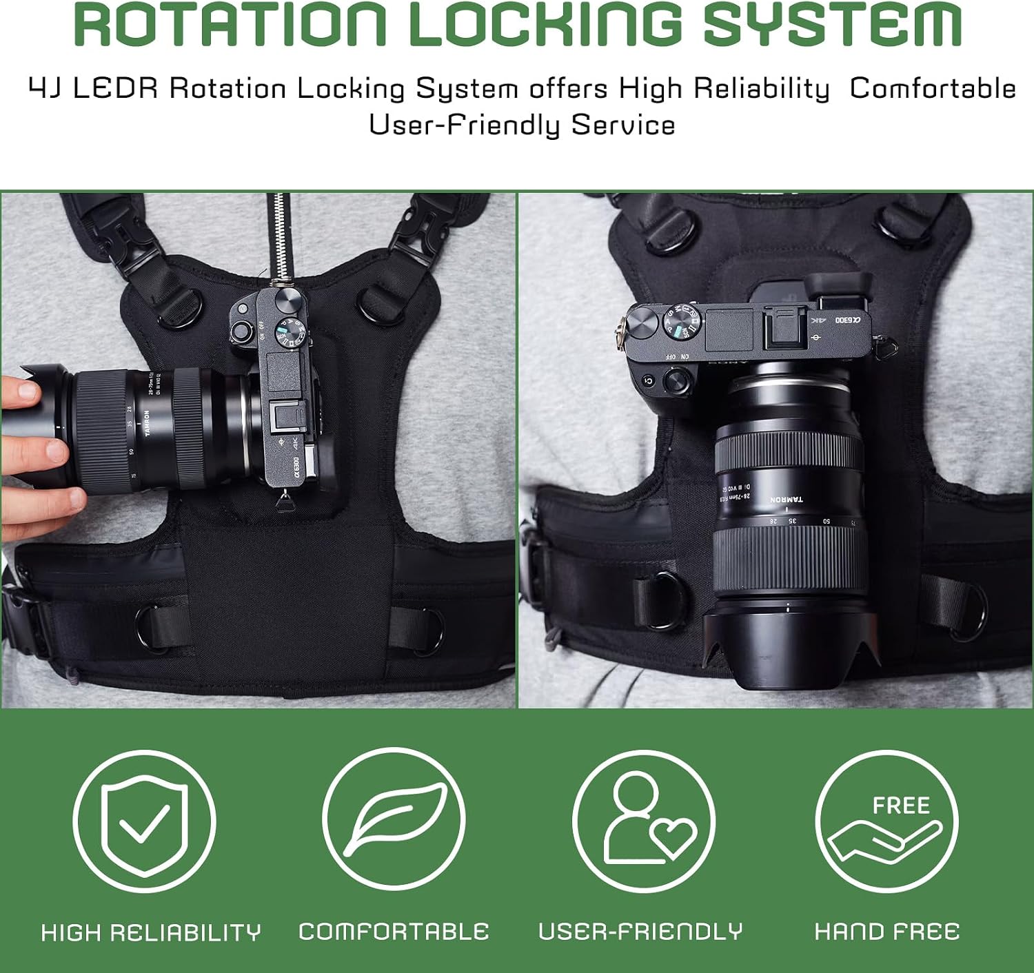 Camera Carrier Chest Harness J1 for One Camera,Camera Strap Harness for Photographers Hiking Climbing Wedding Travel,Camera Nylon Chest Straps for Photographers,Black