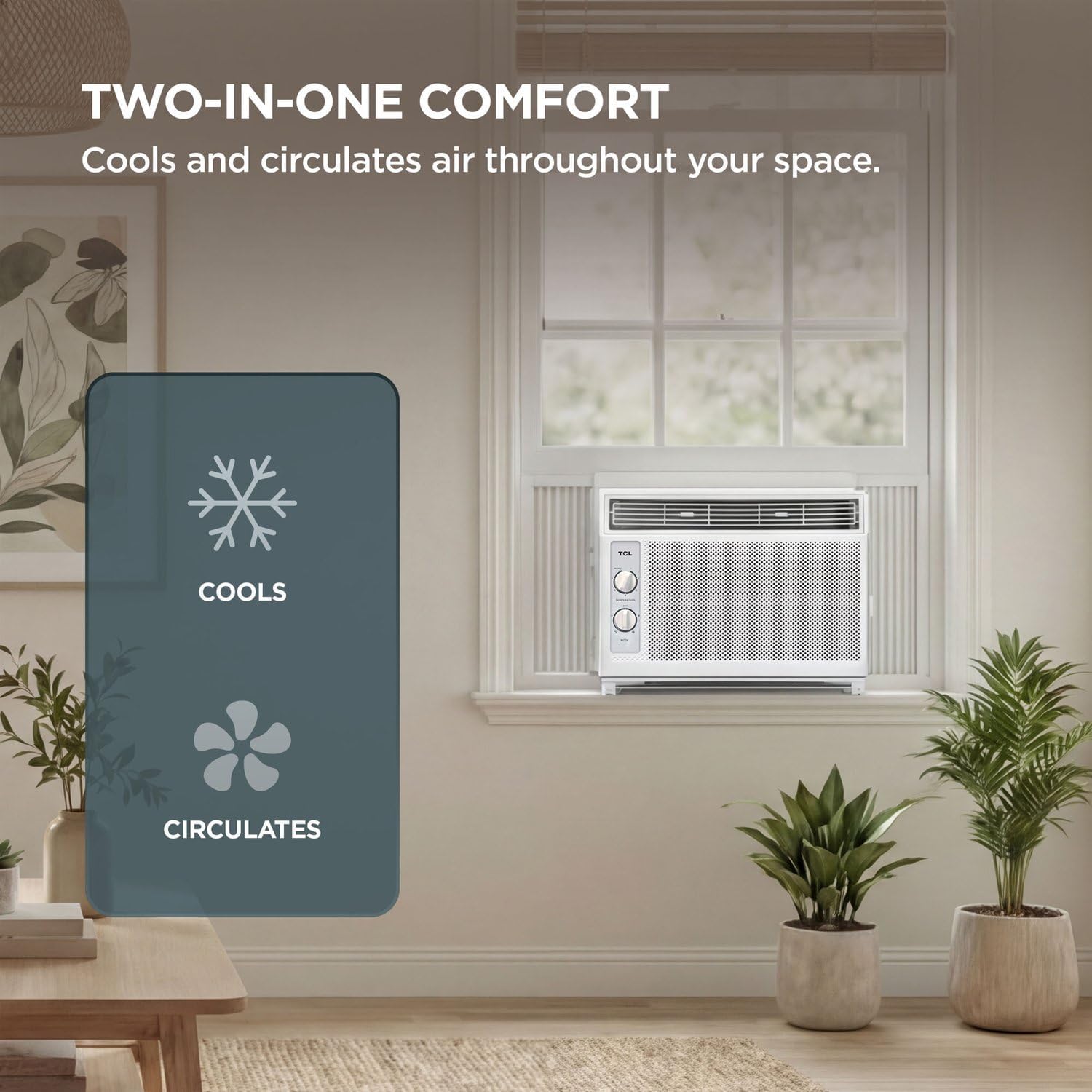 TCL 5000 BTU Window Air Conditioner, Compact Energy Efficient AC Unit with Fan & Reusable Filter for Bedroom, Living Room, Garage, Other Rooms Up To 150 Sq. Ft.