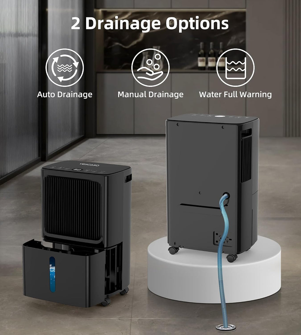 2500 Sq.Ft Dehumidifiers for Home with Drain Hose Max 34 Pints, VEAGASO Dehumidifier for Basement, Bathroom, Bedroom, Three Modes, Intelligent Humidity Control, Dry Clothes, 24HR Timer BLACK