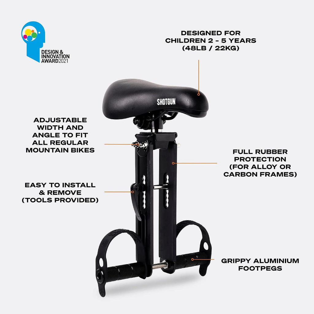 Kids Ride Shotgun - Child Bike Seats - Front Mounted, for Children Aged 2~5 Years, Fits Most Adult Modern Mountain Bikes, Adjustable for Comfort