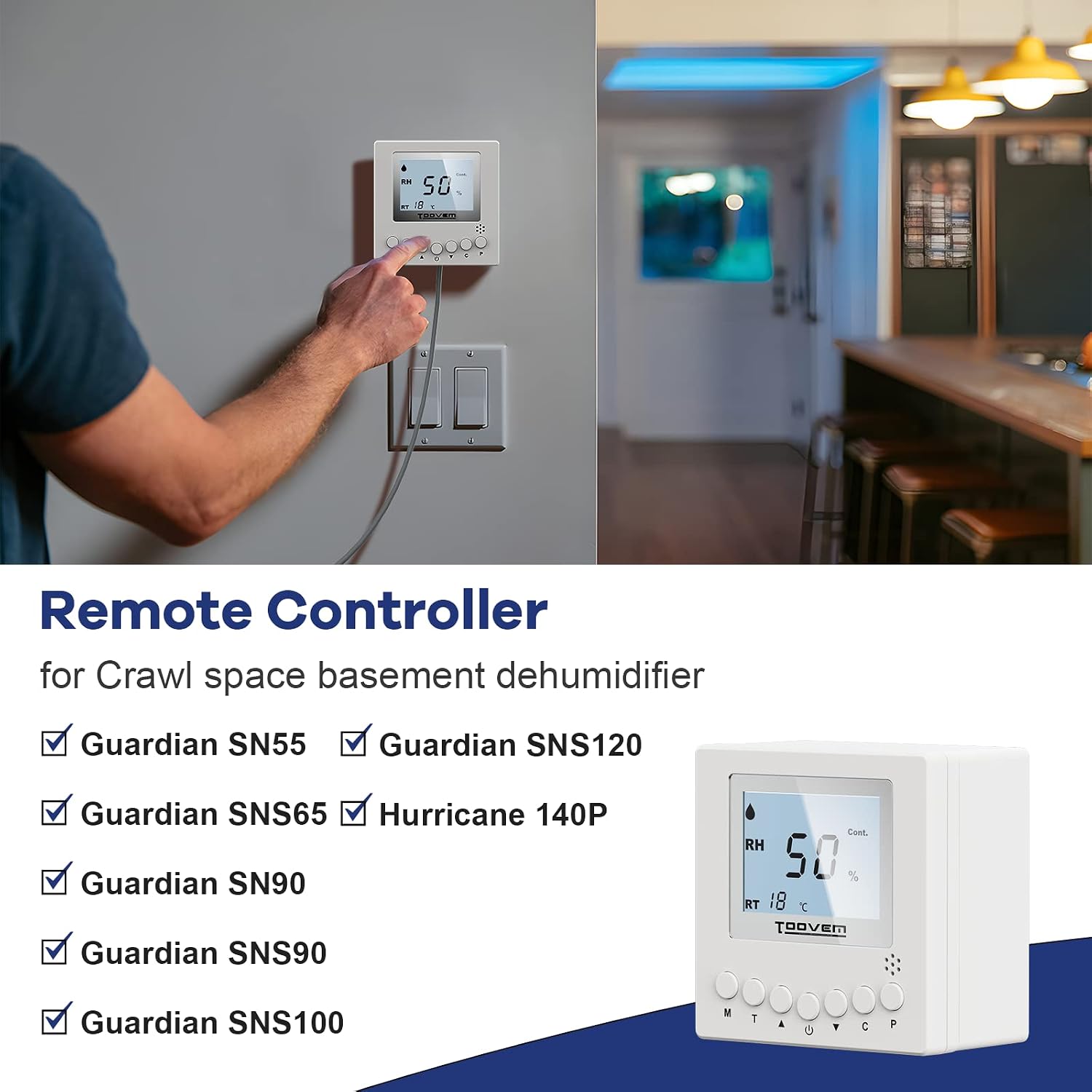 Abestorm Remote Controller for Digital Humidity, Temperature, Adapt the Humidity Level, for Crawl Space Basement Dehumidifier Guardian SN35P SN55 SN65 SN90 SNS90 SNS100 SNS120 Hurricane 140P, White