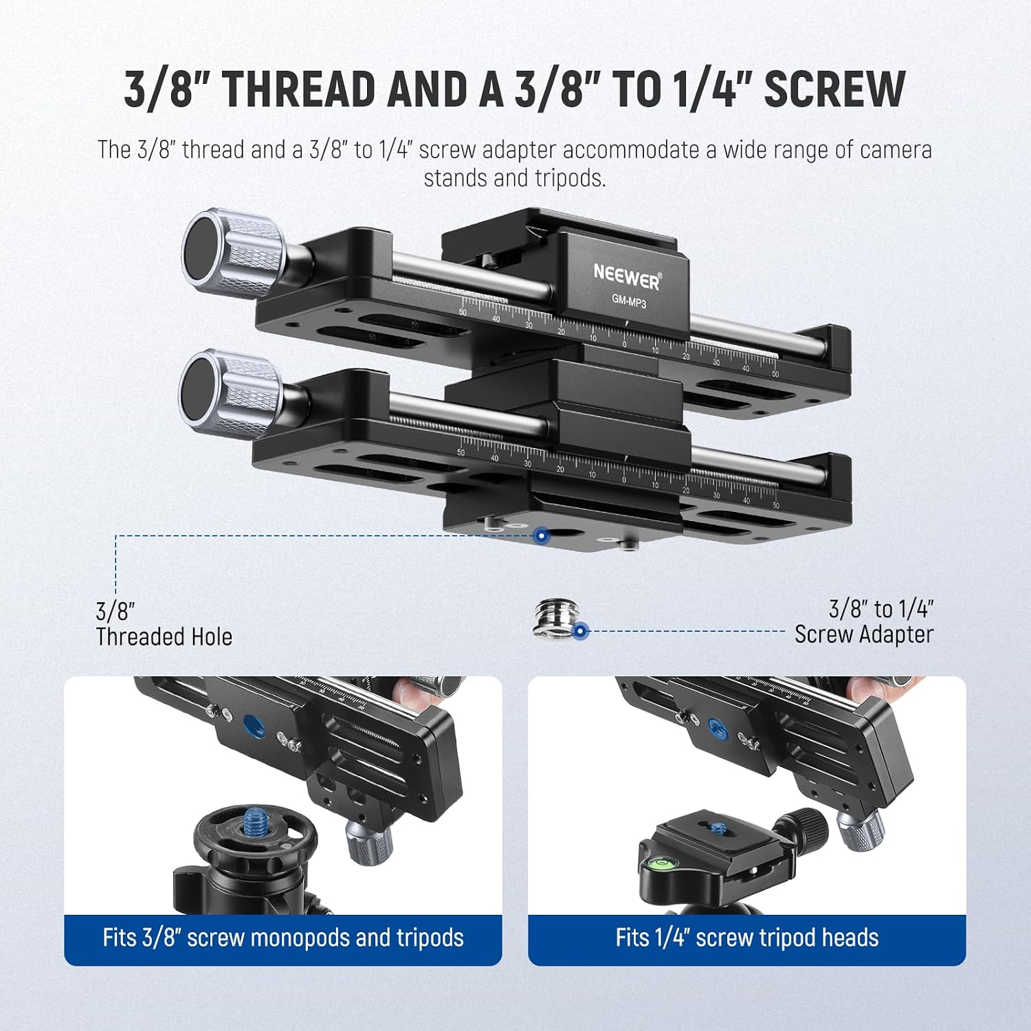 NEEWER Macro Rail Slider, 4 Axis 360° Rotating Aluminum Alloy Focusing Rail with Arca Type Quick Release Plate 1/4' Screw for Camera Camcorder Tripod Heads Macro Photography Closeups Filming, GM-MP3
