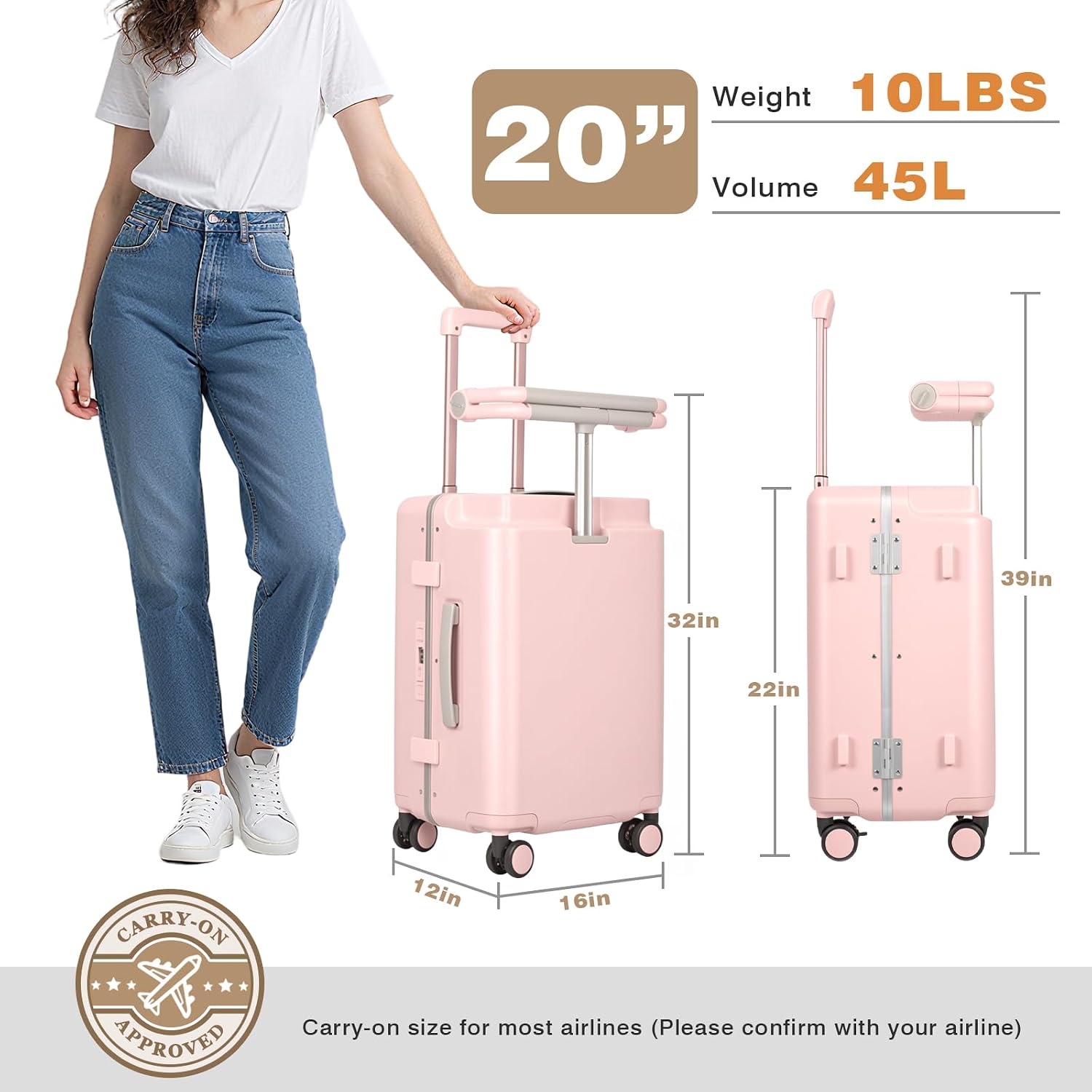 Kids Ride-On Luggage with Adjustable Safety Seat, 20 Inch Carry On Suitcase with 360° Silent Wheels, Cup & Tablet Holder, TSA Lock, For Toddlers to Adults, 200lbs Support, Lightweight Travel Suitcase