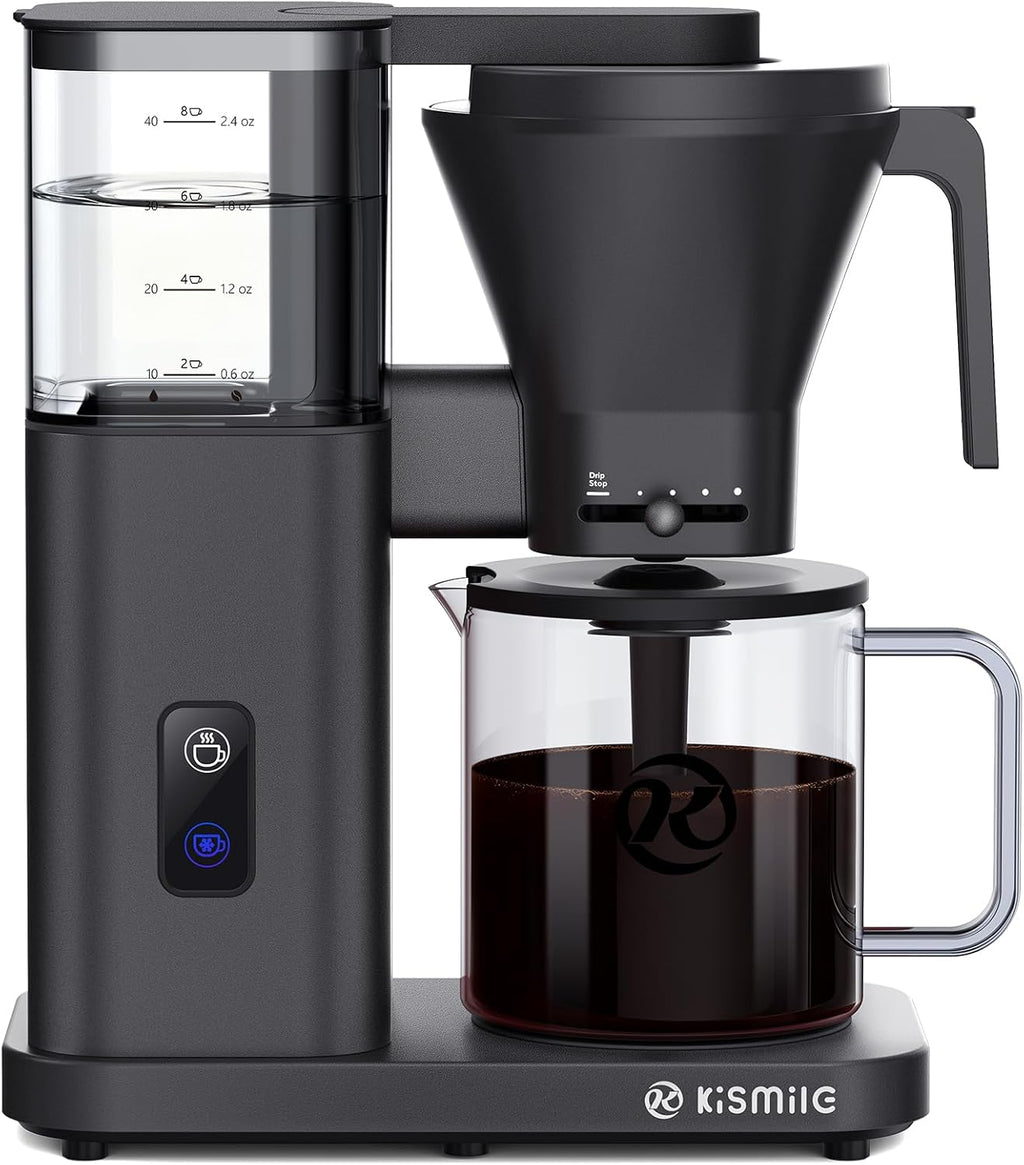 Kismile 8-Cup Drip Coffee Maker Machine, SCA-Certified,Pour Over Coffee Brewer with 3-Second Instant Heating (197-205℉), Adjustable Flow Control, Cold Brew Mode & 40-Min Keep Warm, Dark Grey