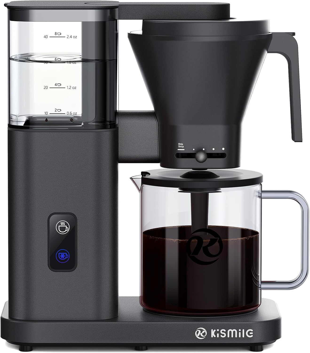 Kismile 8-Cup Drip Coffee Maker Machine, SCA-Certified,Pour Over Coffee Brewer with 3-Second Instant Heating (197-205℉), Adjustable Flow Control, Cold Brew Mode & 40-Min Keep Warm, Dark Grey
