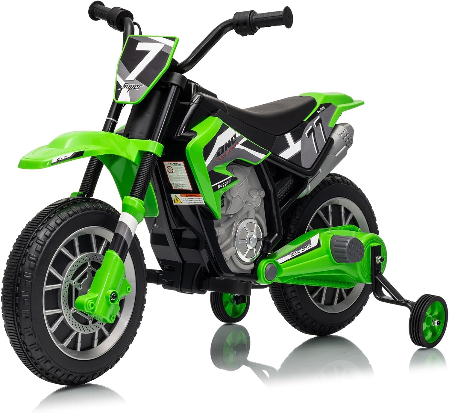 12V Kids Motorcycle w/Treaded Tires, 3.1mph Top Speed Electric Bike for Kids, Training Wheels, Music & Bluetooth, Spring Suspension, Age 3-8 Year Old, Green