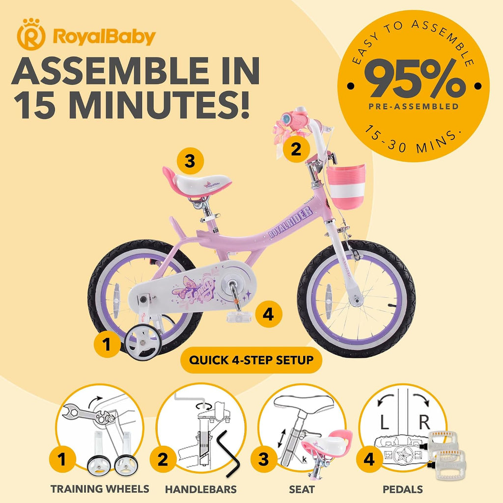 Royalbaby Princess Girls Kids Bike 12 14 16 18 20 Inch Children Bicycle with Basket for Age 3-12 Years