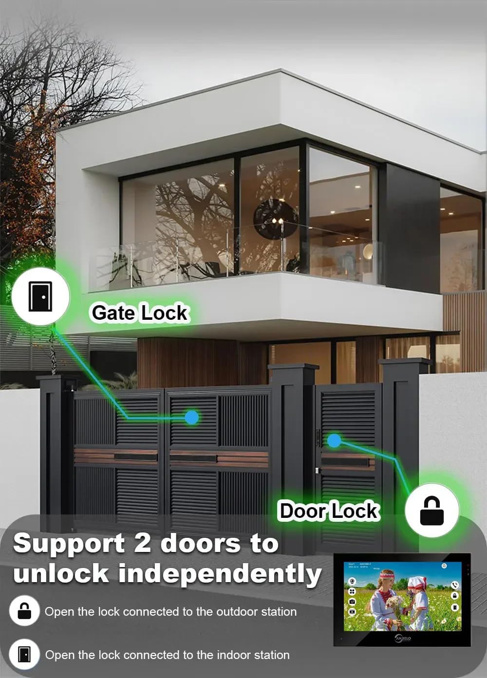 Ring Doorbell Wired,1080P Doorbell Camera(W),Indoor Outdoor Camera,10 Inch Monitor (B) Ring Video Doorbell with Night Vision,Dual-Way Intercom for Villa House Office Apartment (1 Bell +1 Screen)