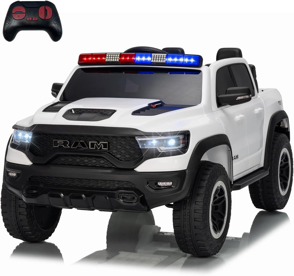 Garvee Ride On Car, Licensed RAM 12V Kids Ride On Police Car with Remote Control, Electric Pickup Truck for Toddlers, 3 Speeds, Spring Suspension, LED Lights & Parent Safety Lock