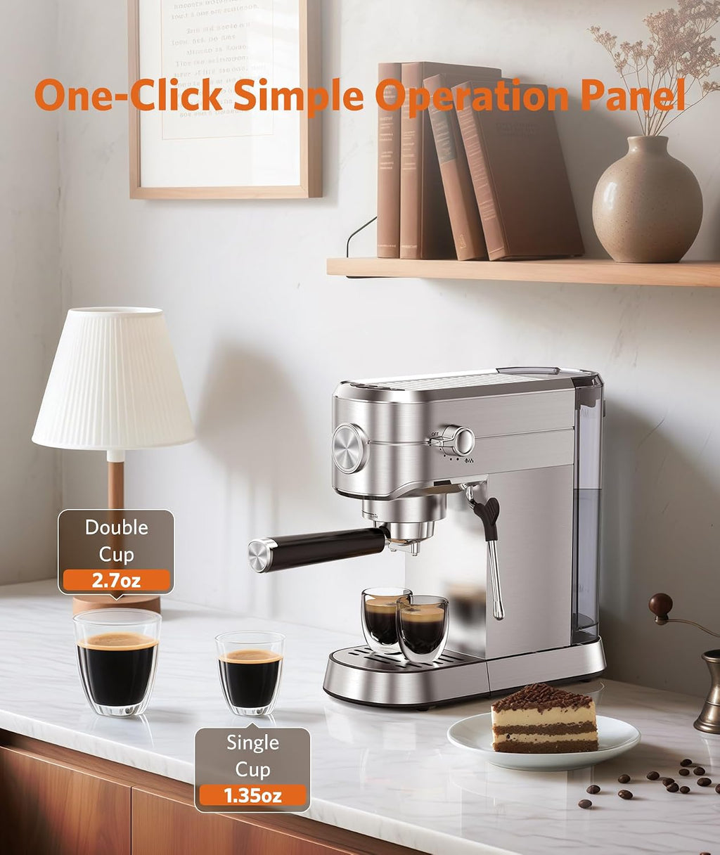 COWSAR Espresso Machine 20 Bar,Compact Espresso Machine with Milk Frother,Stainless Steel Coffee Maker with 40 oz Removable Water Tank for Cappuccino,Latte