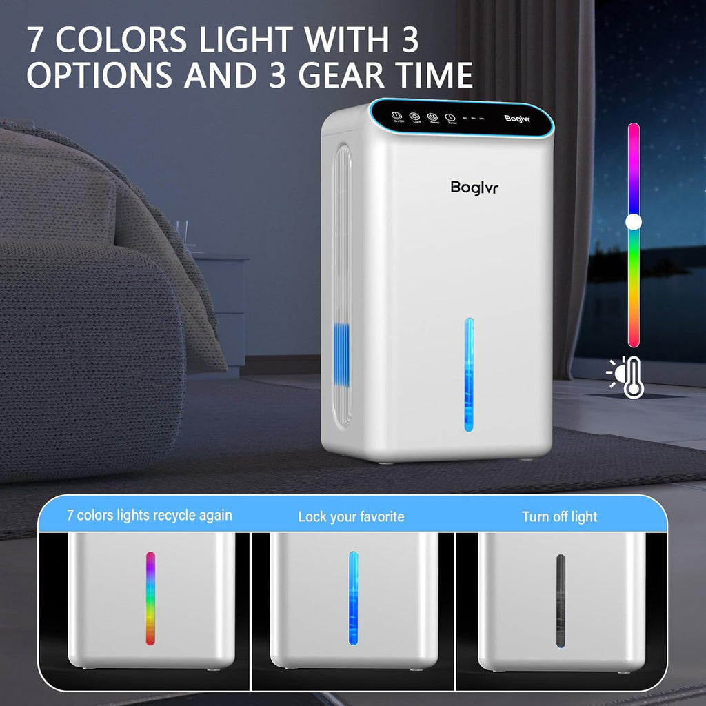 Dehumidifiers, Dehumidifier for Home (85 OZ, 800 sq.ft) Quiet Small Dehumidifier for Bedroom Bathroom Basement with Drain Hose, 3 Gear Timer, Sleep Mode, Auto Shut Off, 7 Color Ambient Light