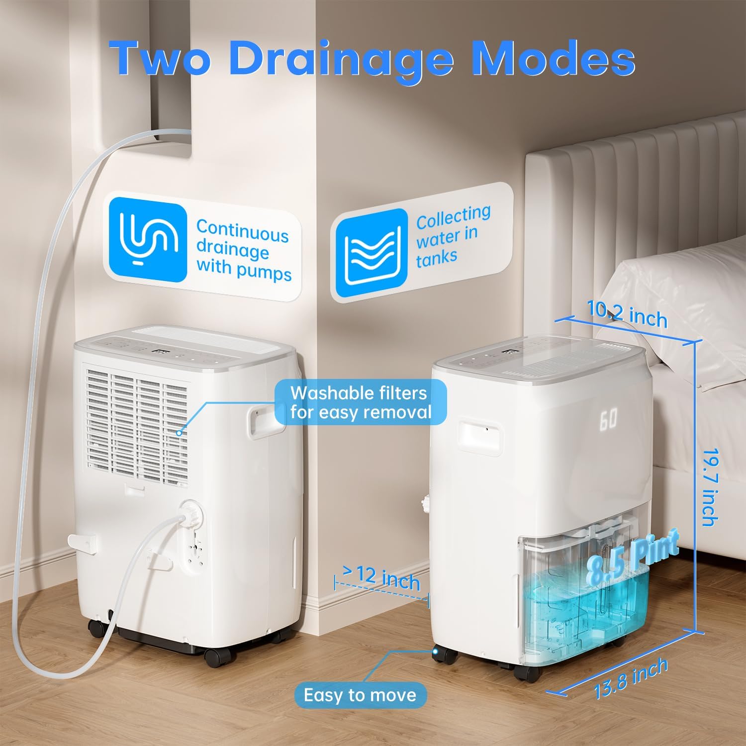 4,500 Sq.Ft Dehumidifier for Basement, Max 80 Pint/Day (Standard 60 Pint/Day) Smart WiFi Dehumidifier with Pump Drain Hose & Auto Humidity Control, Large Dehumidifiers for Home, RV, Bathroom, Bedroom