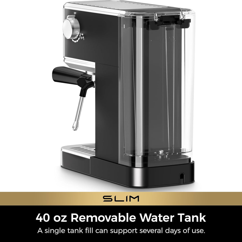 CHULUX Slim Espresso Machine with Milk Frother, 20 Bar Professional Italian Pump Espresso Coffee Machine for Home Cappuccino & Latte Maker, Stainless Steel, Black