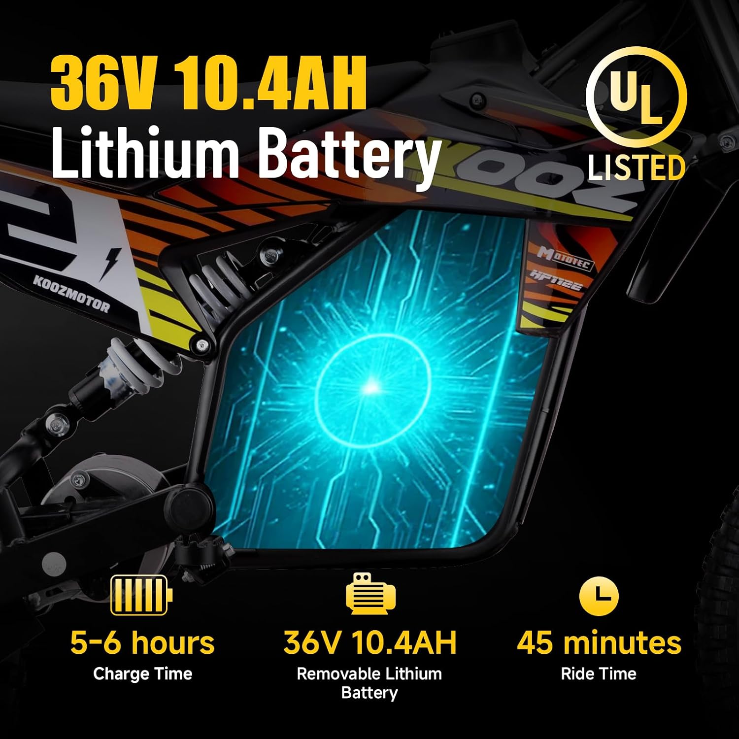 KOOZ HP112E PRO 36V 1000W Electric Dirt Bike for Kids, 3 Speed Modes Teen Electric Motorcycle Up to 20.6 MPH& 19 Miles Long-Range, Dual Suspension & Disc Brake, 16' Sturdy Tire