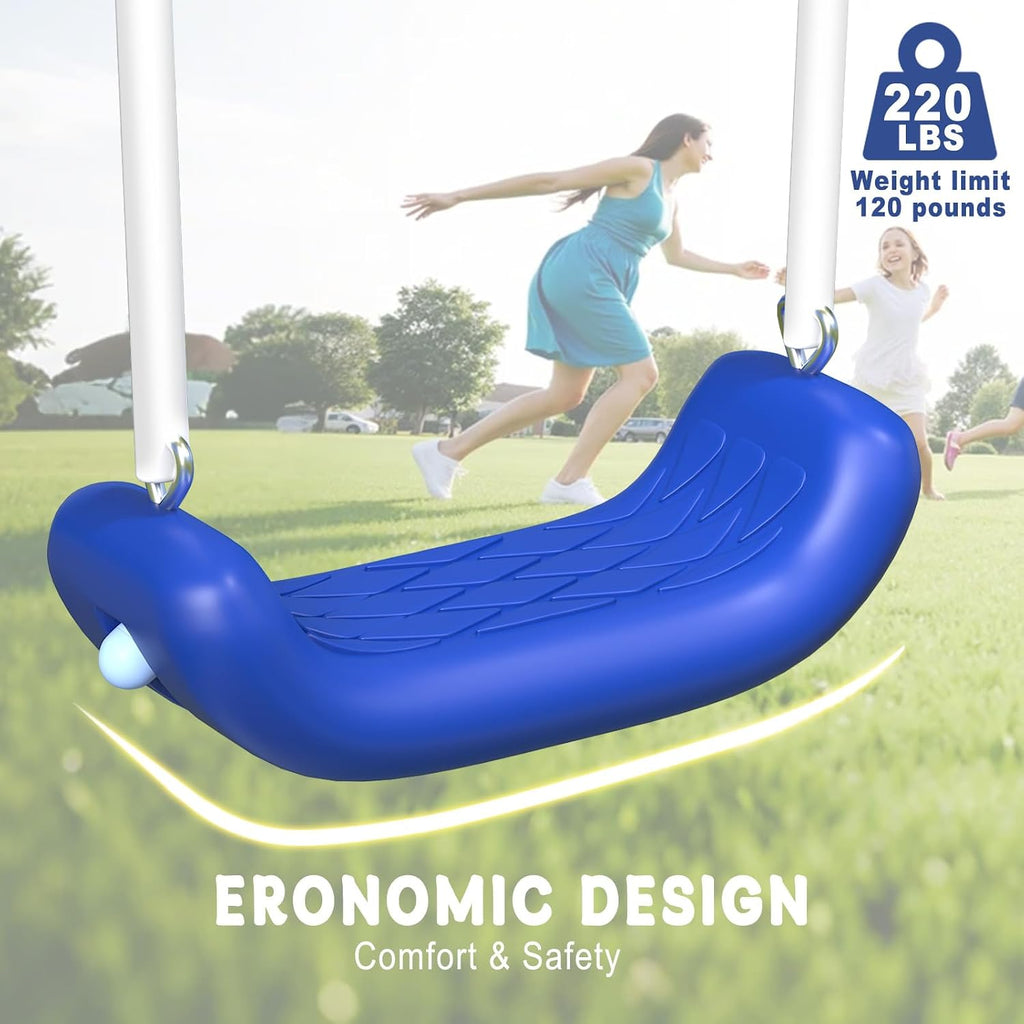 3-in-1 Swing Set for Backyard for Kids 3-8, 550lbs, Heavy Duty Metal A-Frame for Outdoor Playset, Two Blow-Molded Swing Seats and One 32-inch Saucer Swing for Kids Playground