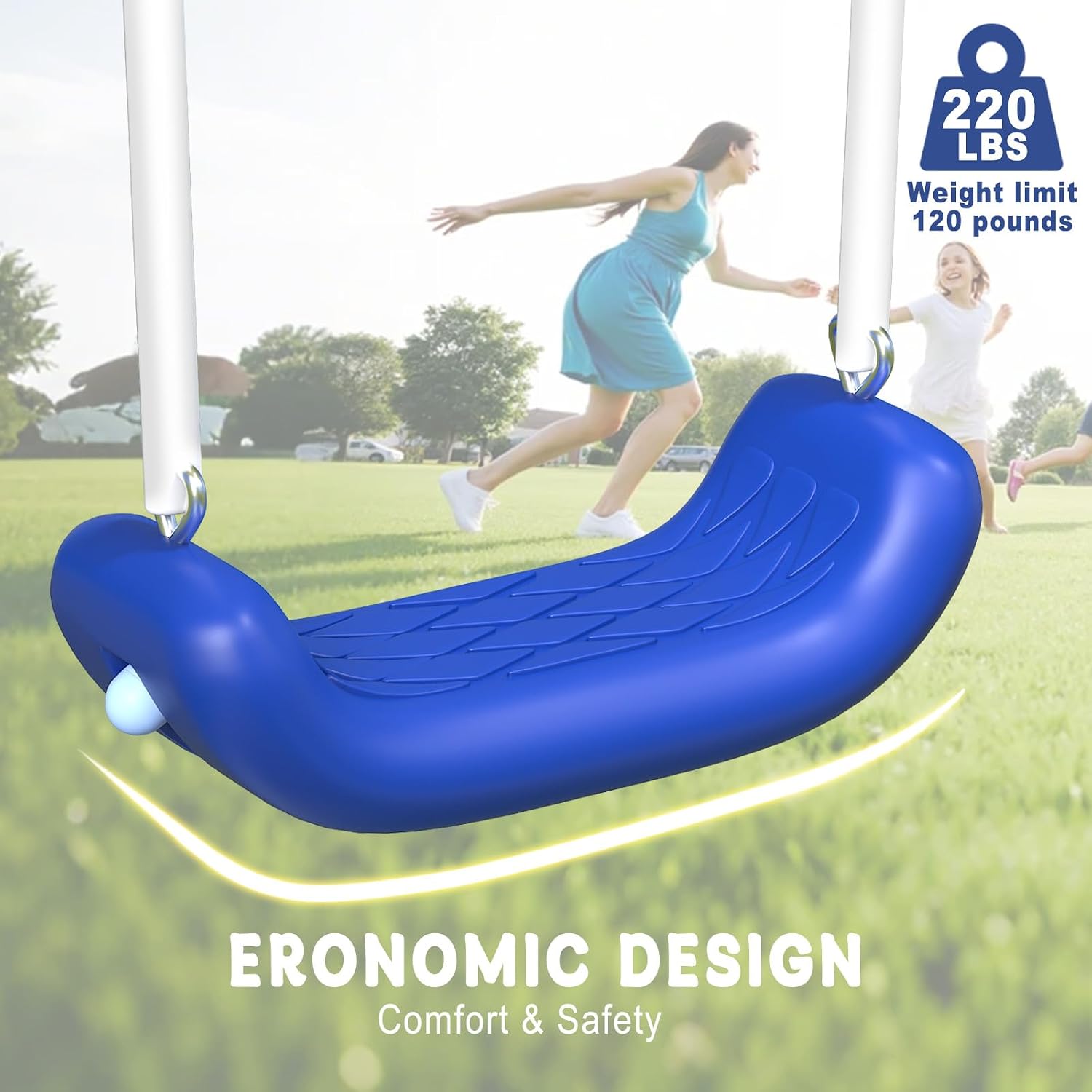 3-in-1 Swing Set for Backyard for Kids 3-8, 550lbs, Heavy Duty Metal A-Frame for Outdoor Playset, Two Blow-Molded Swing Seats and One 32-inch Saucer Swing for Kids Playground