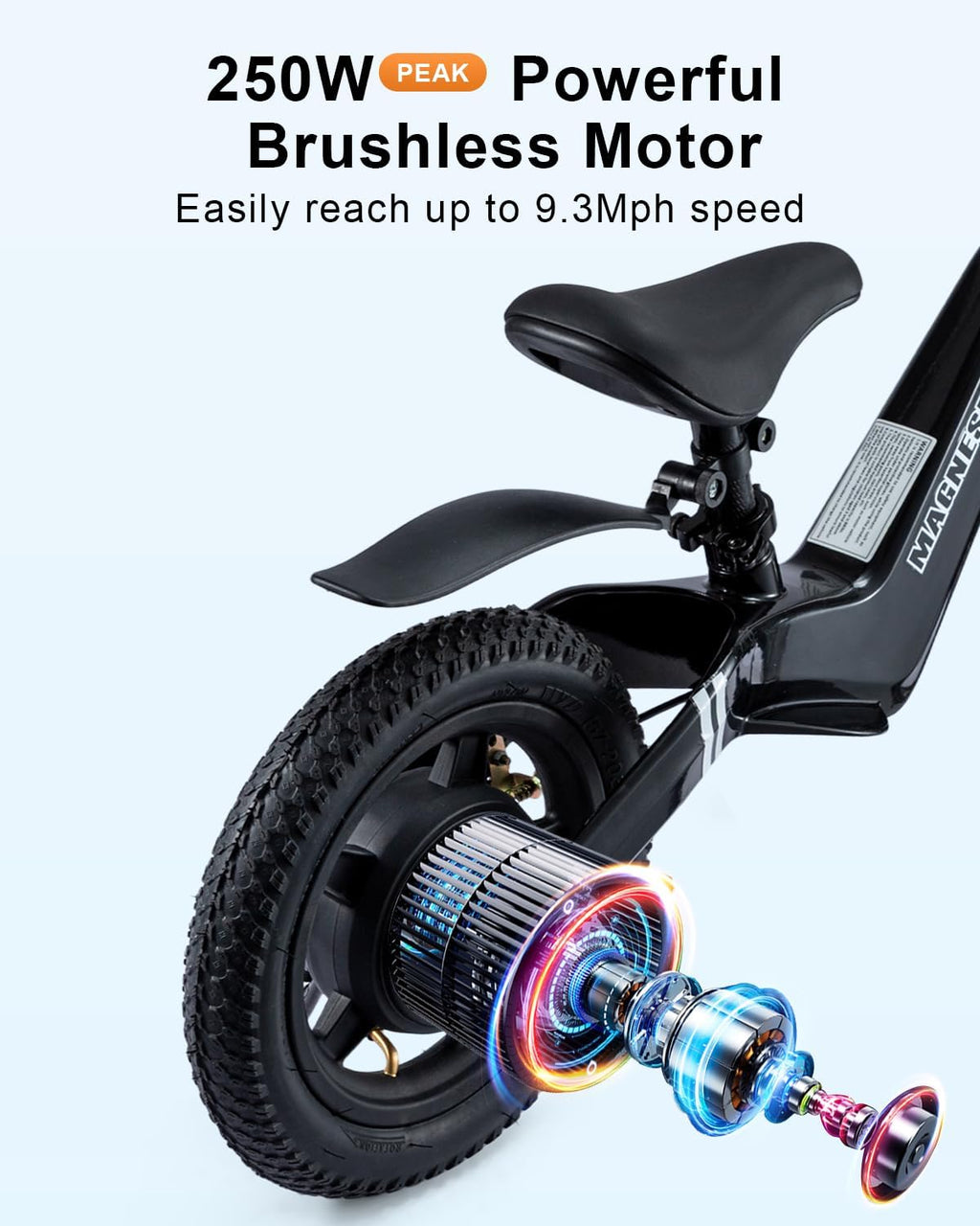 GROWNEER Electric Balance Bike for Kids, 12/14 Inch Tires, Ages 3-6, Lightweight Magnesium Alloy Frame, 3 Speed Settings(3.1/6.2/9.3 MPH), Light-up Front Tire & Adjustable Seat, Toddler Electric Bike