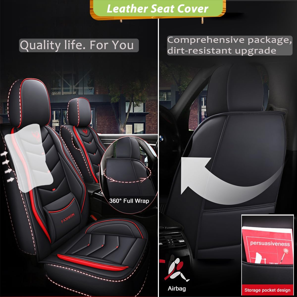 Car Seat Covers Full Set for Nissan Pathfinder 2015-2025 Leather Seat Covers, Waterproof Non-Slip Breathable and Wear Seat Cover, Car Seat Protector Adapted Airbags（Standard, Black）
