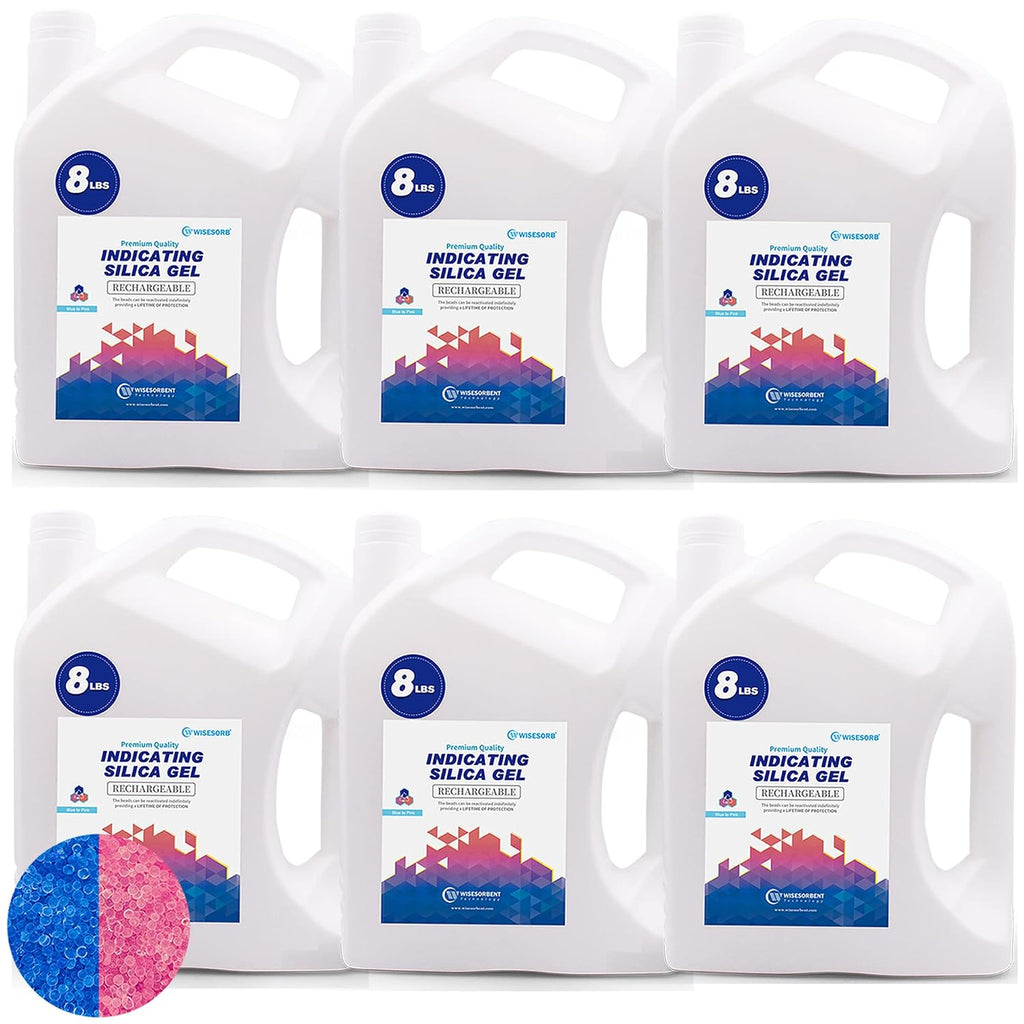 Wisesorb [Net Weight 48LBS] Blue Indicating Silica Gel Beads Desiccants - Rechargeable Desiccant Beads Silica Beads (Blue to Pink, 6 Packs of 8LBS)