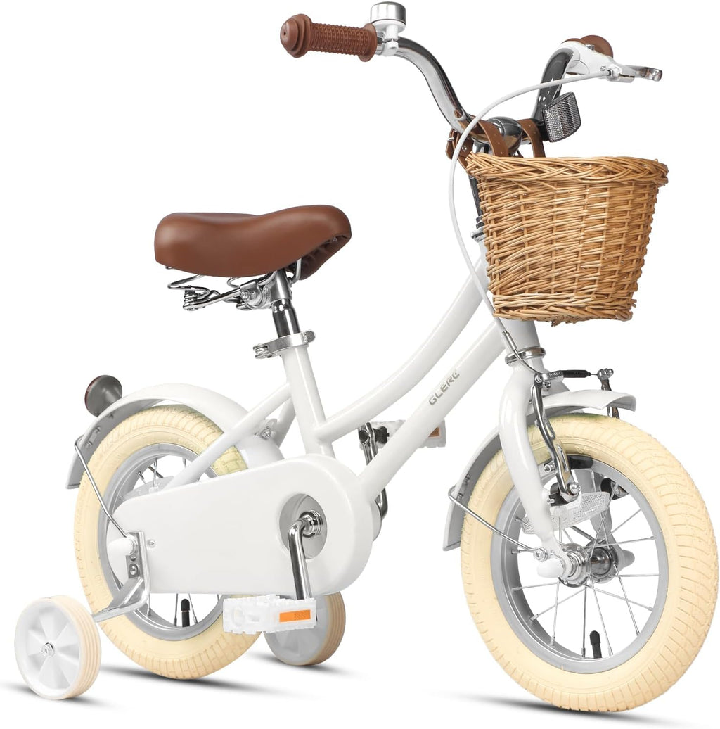 Glerc Little Molly 12-20 Inch Kids Retro Cruiser Bike for 2-13 Year Old with Wicker Basket & Training Wheels/Kickstand, Multiple Colors