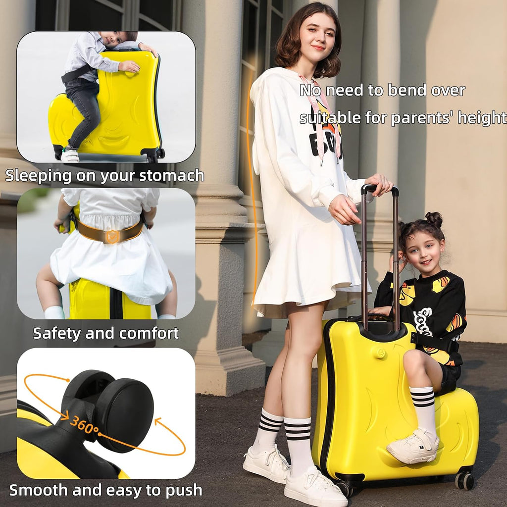 Toddler Luggage Ride On Suitcase for Kids with 4 Spinner wheels, Hardside Travel Luggage for Boys and Girls Ages 2-12 (Sunshine Yellow, 20-Inch Carry-On for Most Airlines)