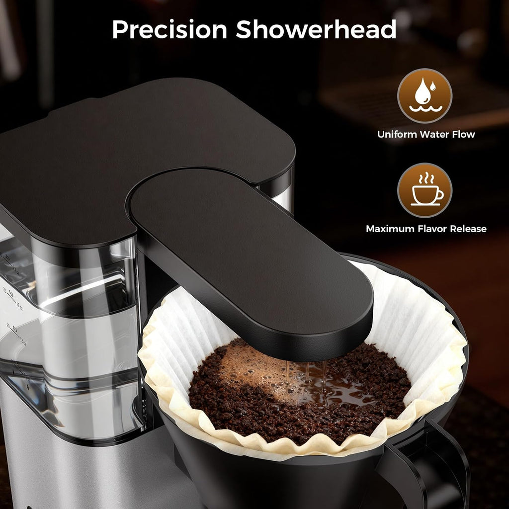 Kismile SCA-Certified 8 Cup Drip Coffee Maker, Pour Over Coffee Machine with 3s Instant Heat 197–205℉, Adjustable Flow Control, Removable Water Tank, Deep Cold Brew & 40 Min Keep Warm (Silver)