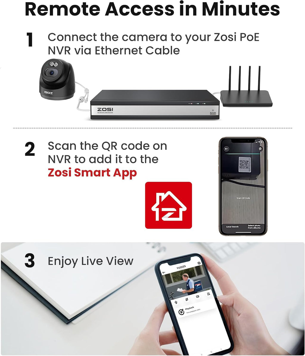 ZOSI C220 4Pack 4MP 2.5K QHD Add-On PoE IP Camera Outdoor, 1440p Surveillance Outdoor Camera to Home Security System, Only Work with ZOSI PoE NVR, 100ft Night Vision, AI Human Detection, One-Way Audio
