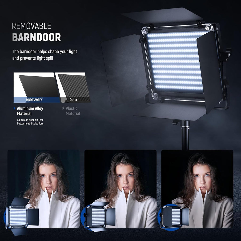 NEEWER Bi Color LED Studio Light with Tripod Stand Barndoors, Video Panel Key Lighting for Video Recording Streaming Photoshoot Photography, 660 LEDs 3200K-5600K 3300lx/1m Dimmable CRI96+, NL660