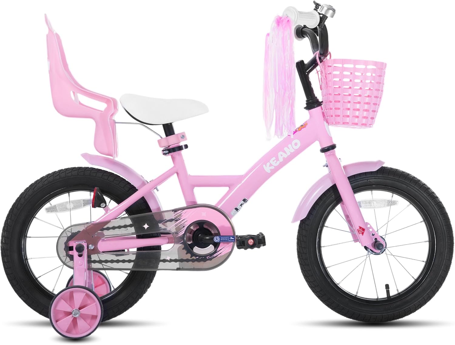 KEANO Zinnia 14 16 20 Inch Kids Bike for Girls Ages 3-10 Years, Girls' Bikes with Training Wheels, Streamers, Basket and Doll Seat, Children Bicycles