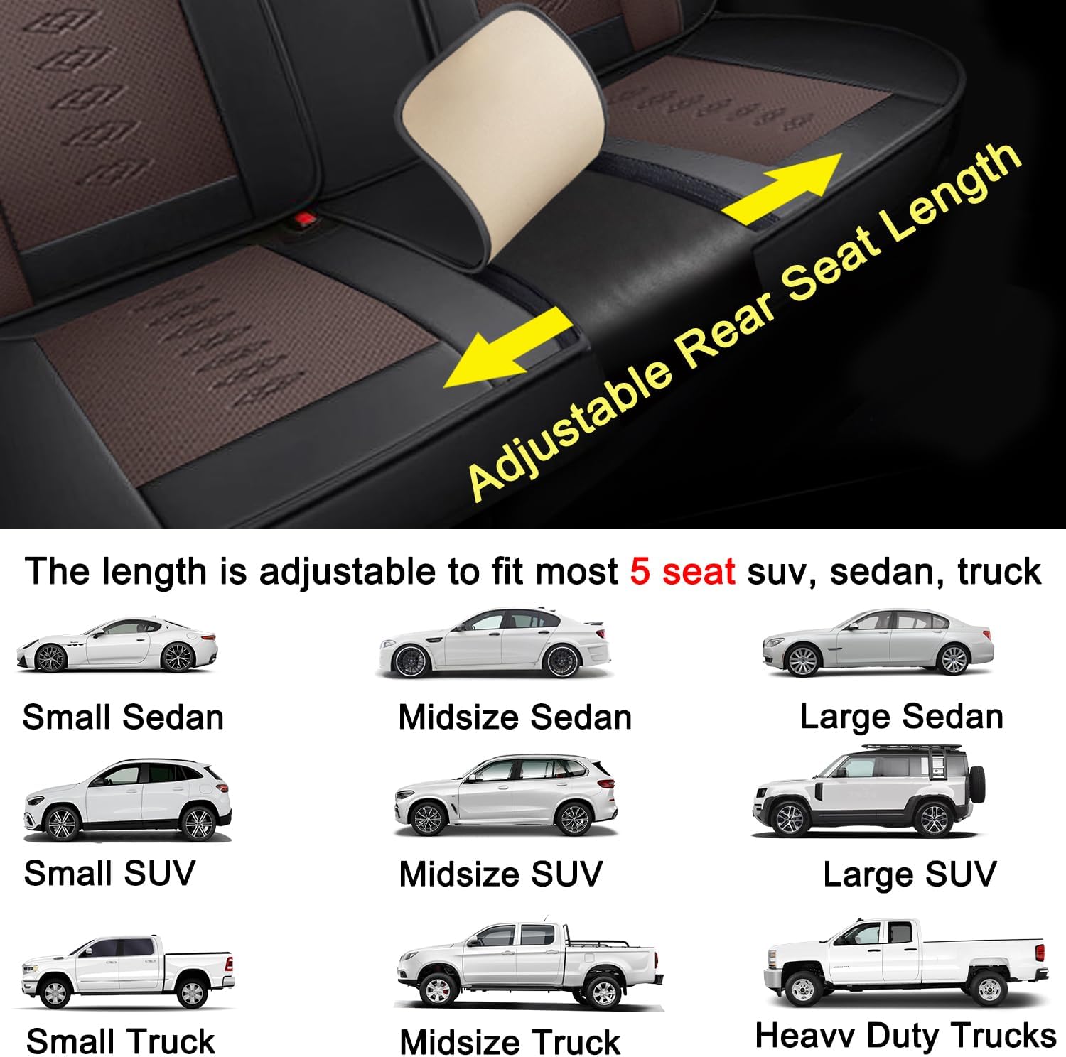 Car Seat Covers 5 Seats Fit for Mitsubishi Montero 1999-2005,Waterproof Leather Seat Covers,Airbag Compatible,Car Seat Protectors Interior Sets(Full Set,Black&Brown)