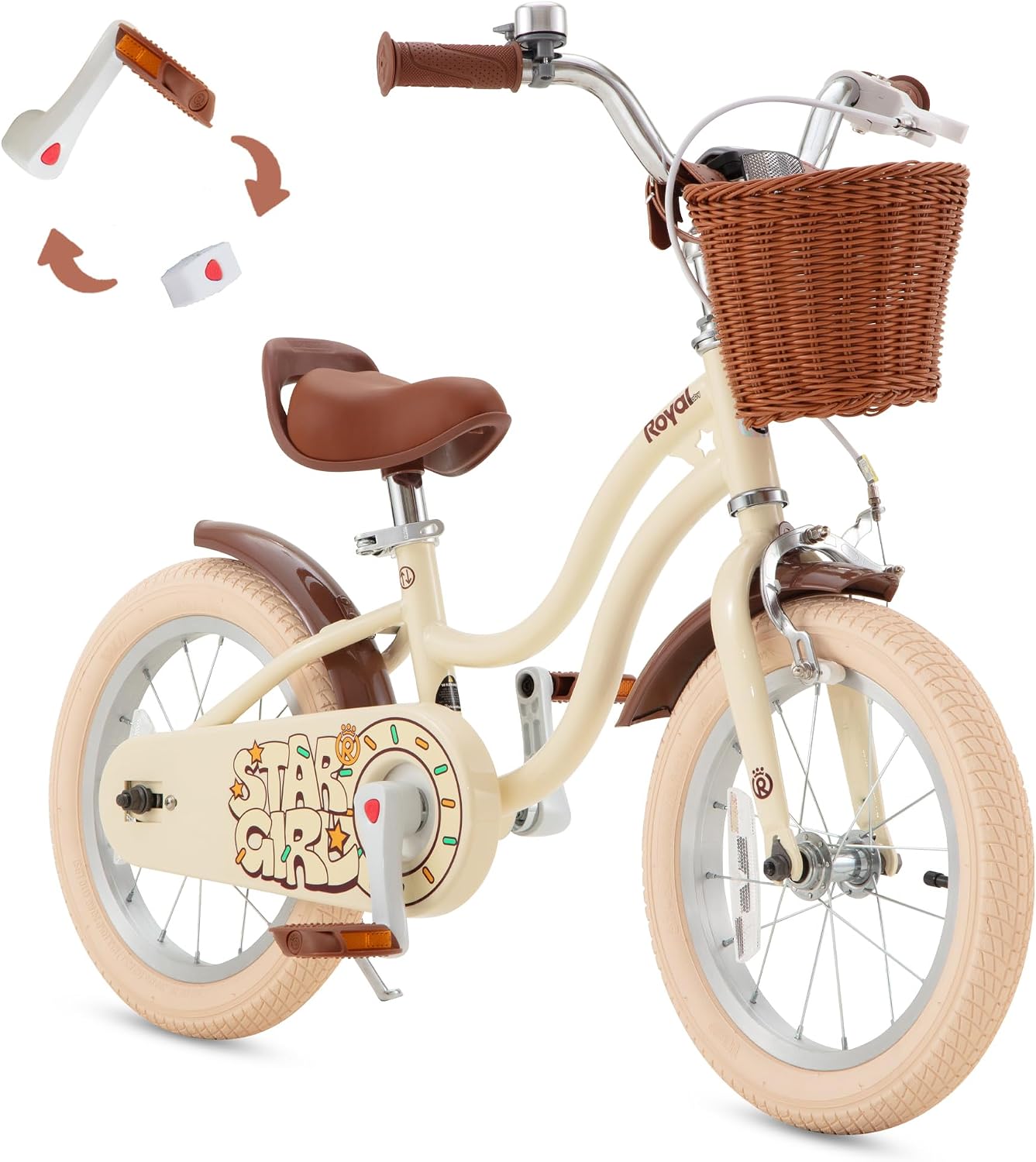 RoyalBaby Girls Bike, Stargirl EZ Kids Bike Balance and Pedal Bicycle with Basket and Dual Handbrake, 12 14 16 18 Inch Toddlers to Big Kids 3-8 Years, Multiple Colors