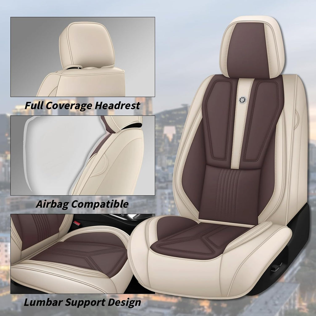 Arazi Car Seat Covers Full Set for Toyota Prius 2001-2025, Nappa Leather Seat Cover Full Coverage Waterproof Seat Protector (Beige&Brown,5 Seats Standard)